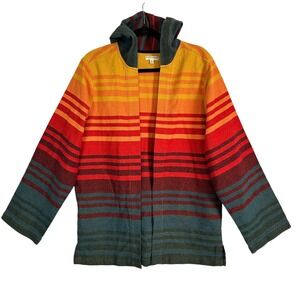 Earthbound Trading Co Hooded Cardigan Jacket M Cotton Woven Sunset Stripe Multi